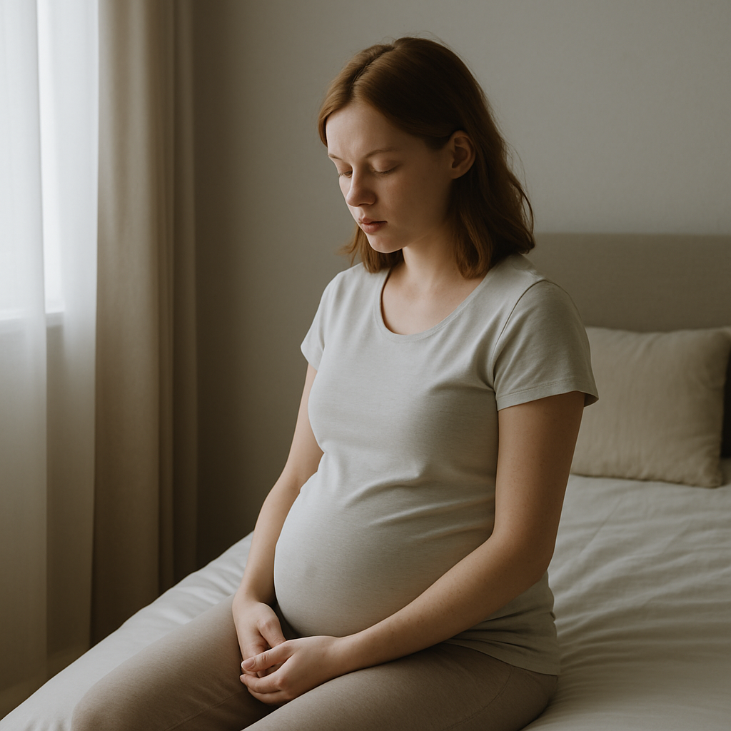 Accompagnante bienveillante avec une femme enceinte alitée, moment de complicité