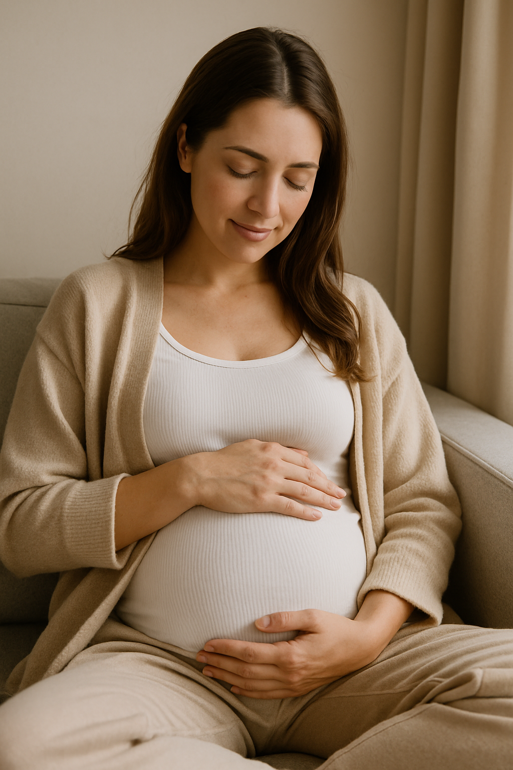 Femme enceinte paisible allongée, entourée d'attention et de douceur